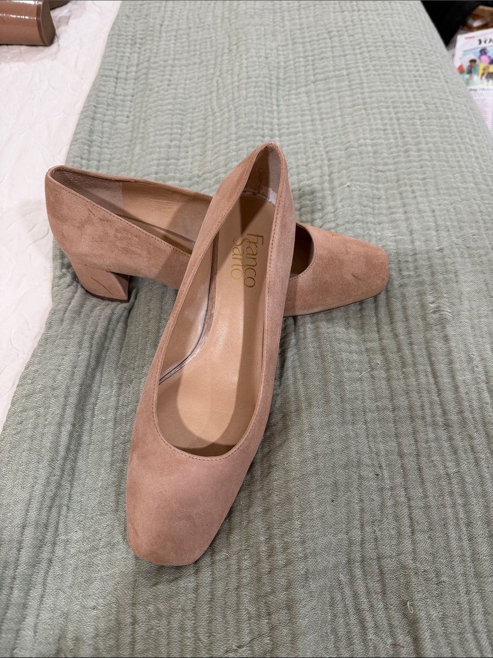 Franco Sarto Nude Suede Block Heel Pumps Gulina 6.5
